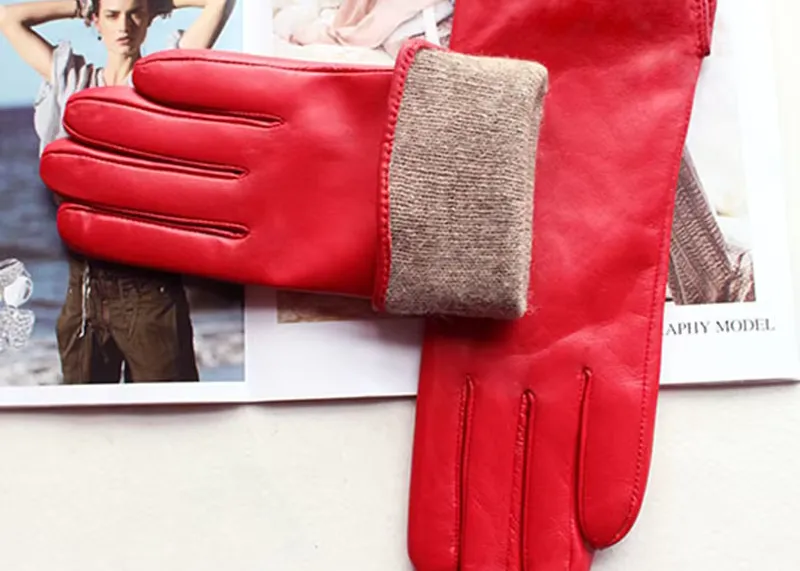 Color Sheepskin Leather Gloves Women's Straight Style Wool Lining Fall – best price online | Kadoo Click